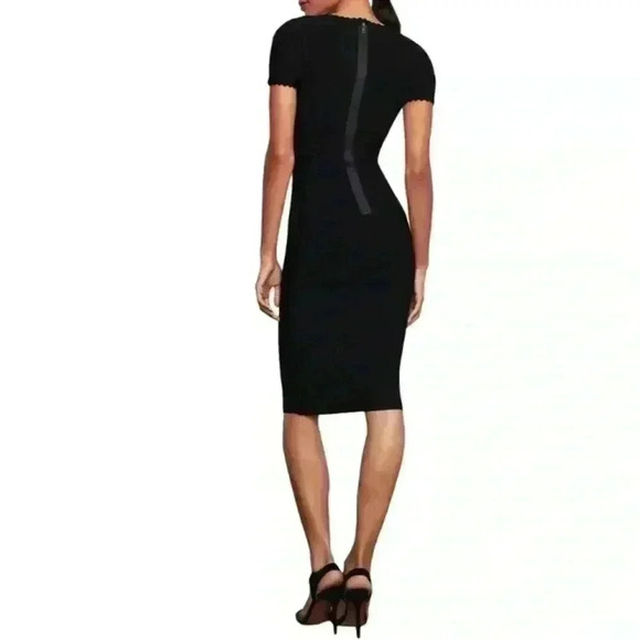 NWT-BCBGMaxAzria Bodycon Black Midi Dress Scalloped- Size Medium - Picture 2 of 9
